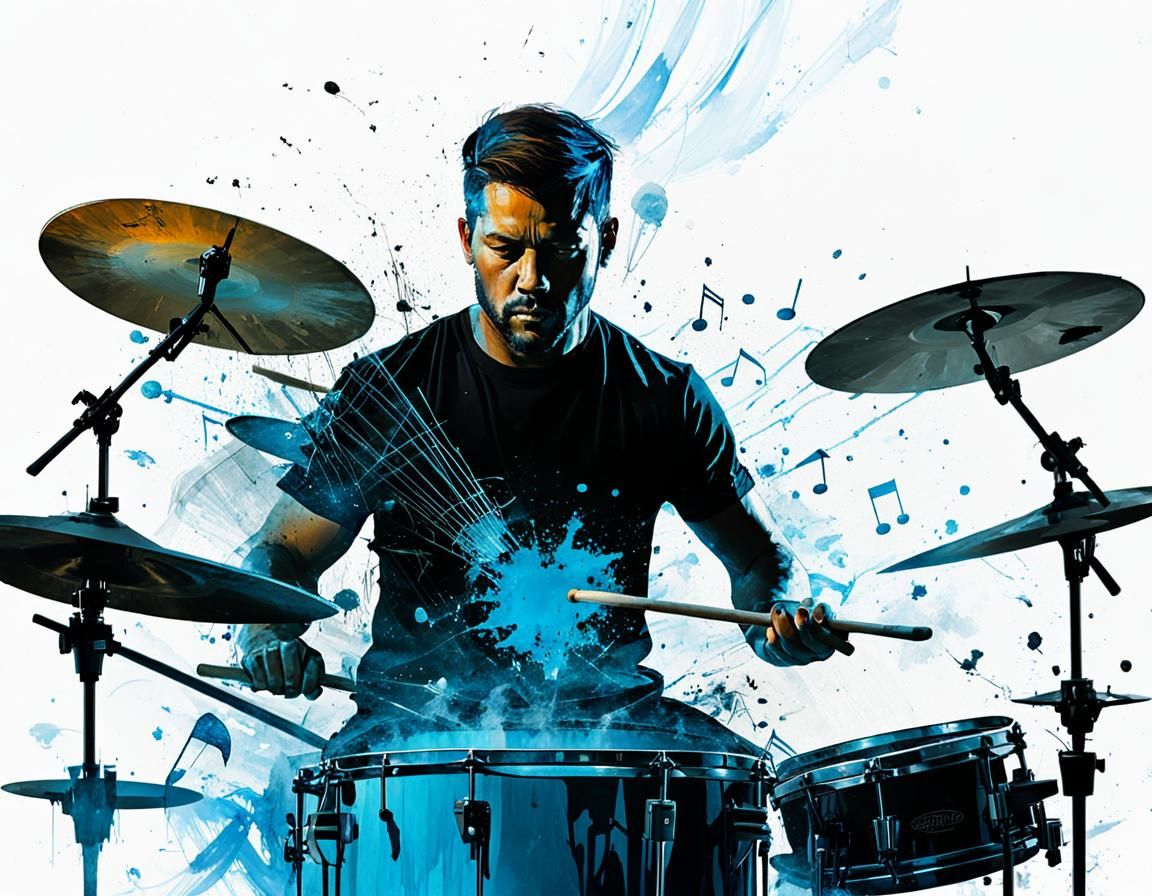 Stylized Drummer Lost in a World of Disintegrating Music Not...