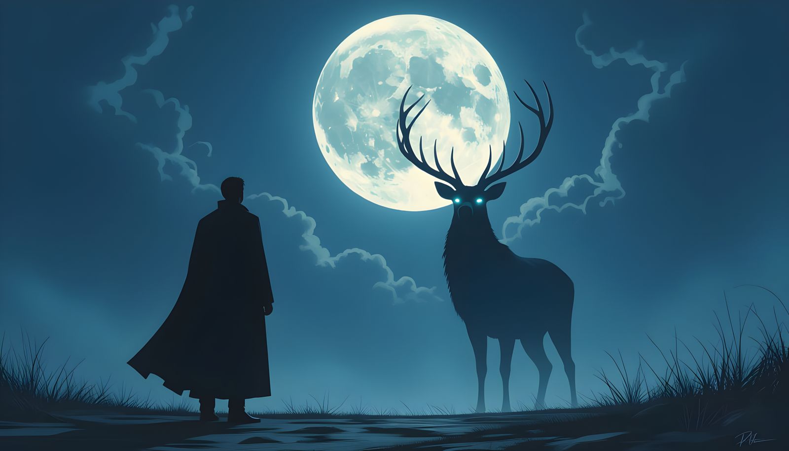 Mystical Deer Shadow Under Moonlight