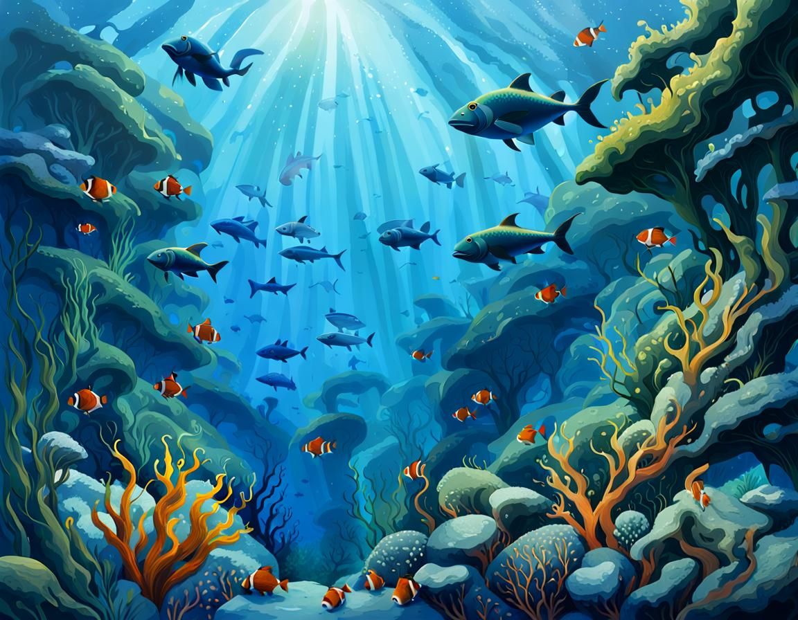 Underwater Kelp Forest Scene in Photorealistic Style