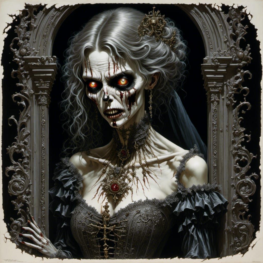 Ethereal Zombie Goddess in Haunting Landscape