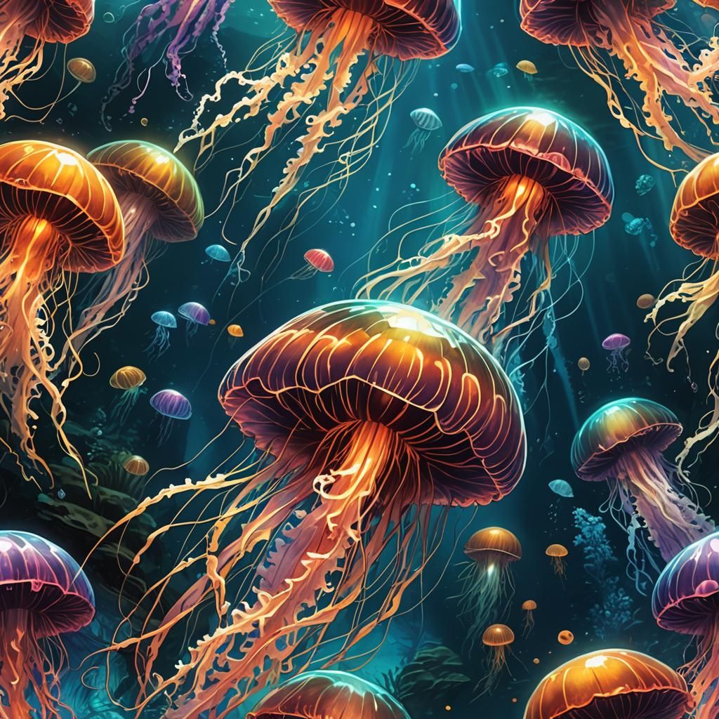 Glowing Jellyfish Swarm Illuminates the Deep Blue