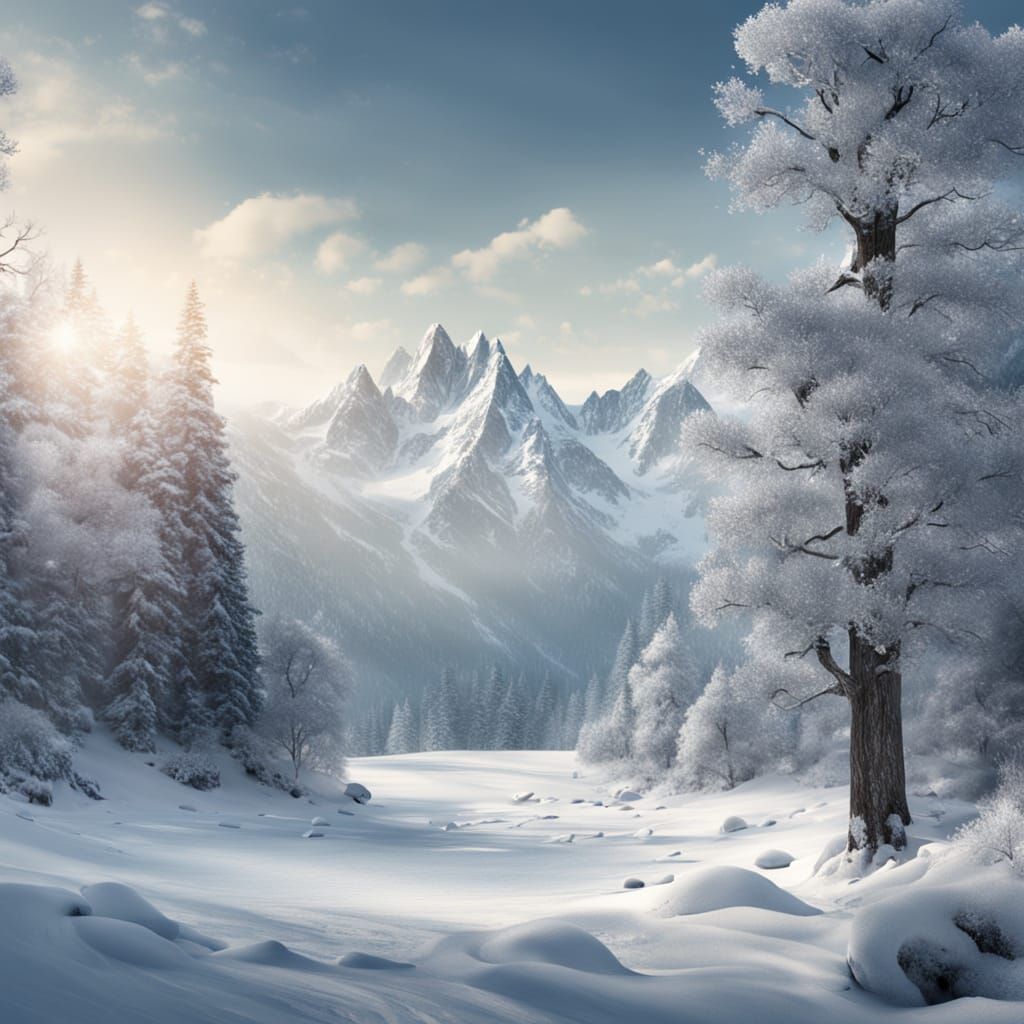 Majestic Snowy Mountains in Digital Matte Painting Style