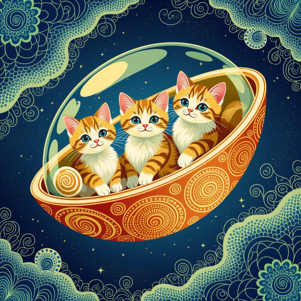 Flying Egg Spaceships with Cats: Verne and Dali Inspired