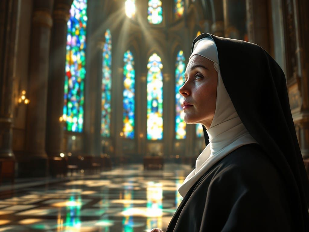 Serene Nun in Cathedral Reverence