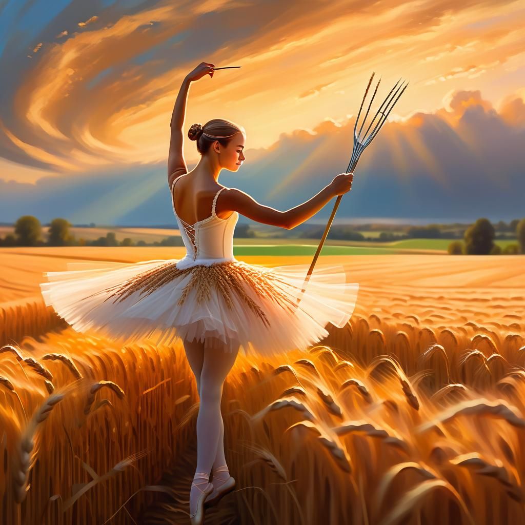 Elegant Ballerina Farmer in Vibrant Oil Painting