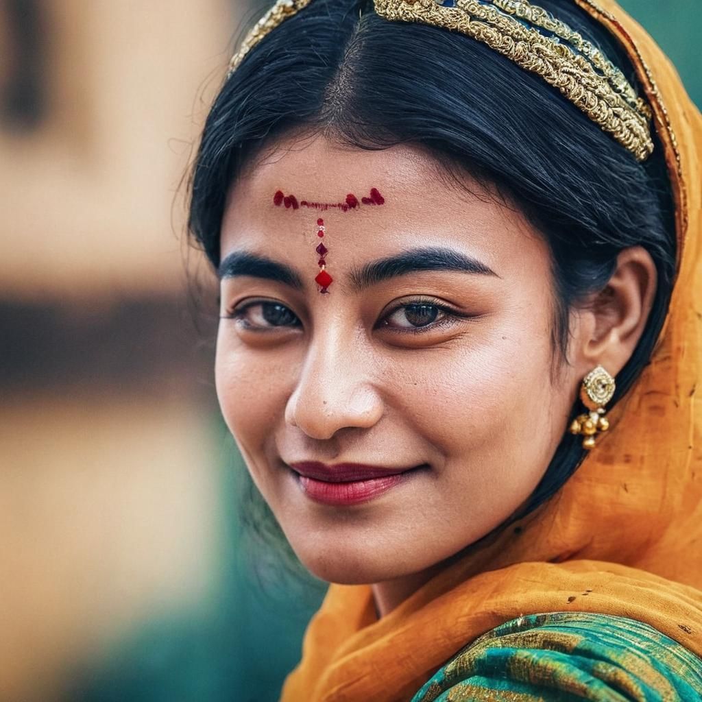 Gentle Bangali Beauty in Traditional Attire