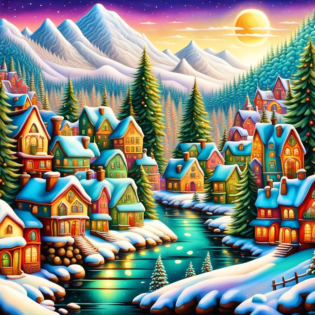 Surreal Whimsy Winter Village