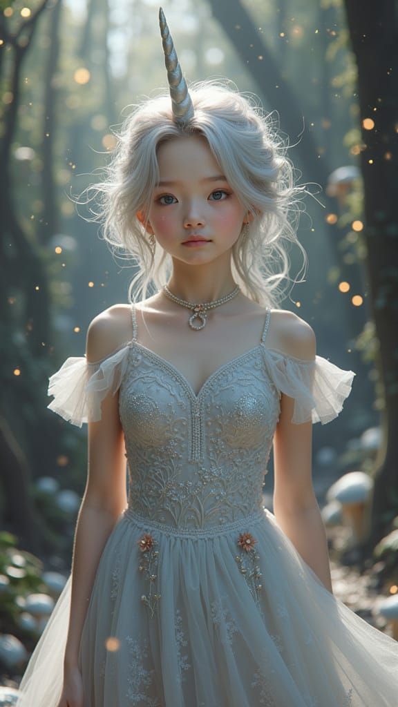 Enchanted Fairy Girl Walks Mystical Forest Path in Dreamy Mo...