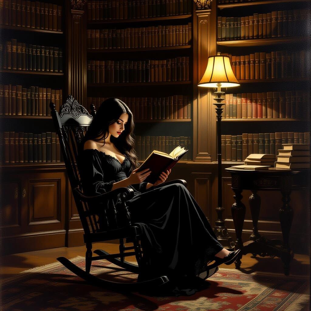 Woman Reading in Opulent Library Oil Painting