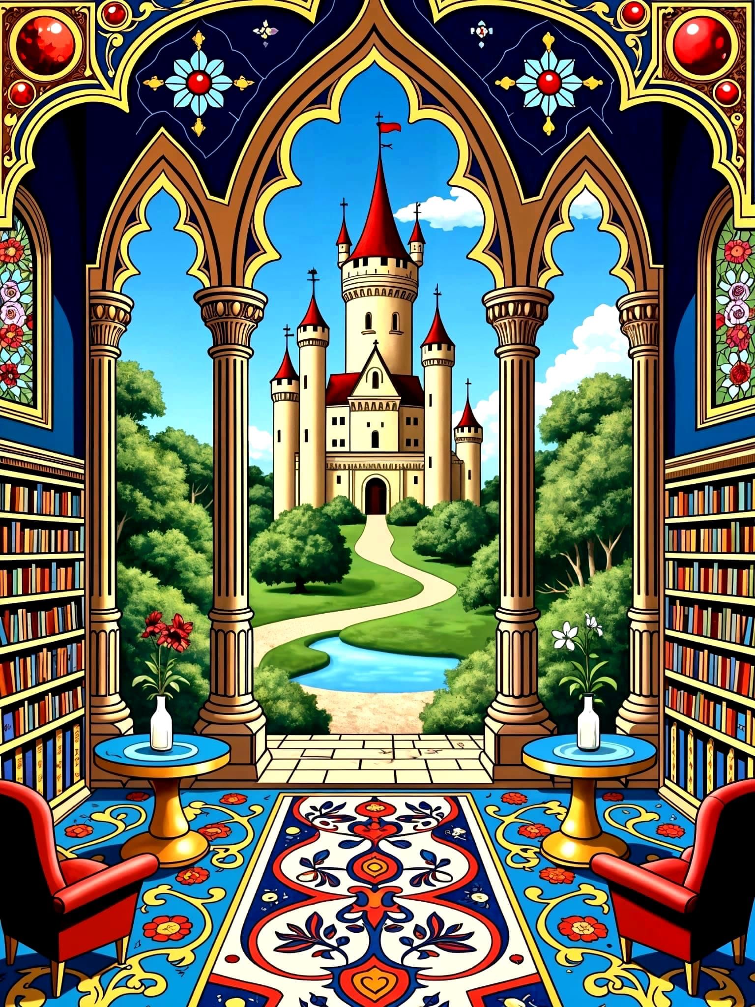 Vibrant Renaissance Castle Keep with Gardens and Jewels