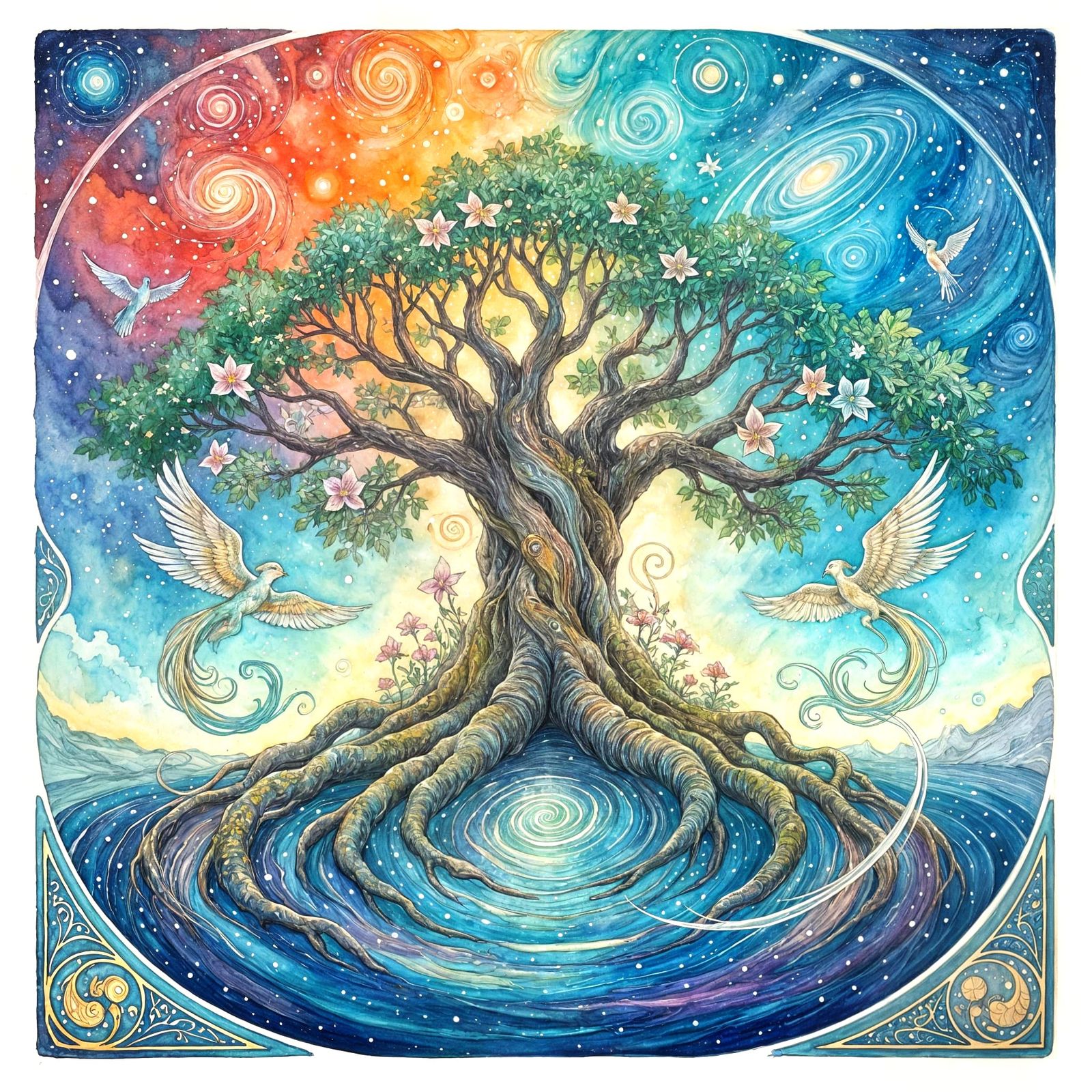 Cosmic Tree Reaching Towards Nebulae Sky