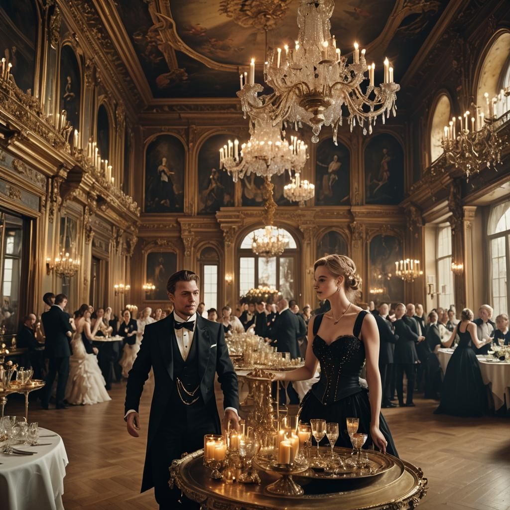 A Grand Ballroom Scene in Elegant Attire