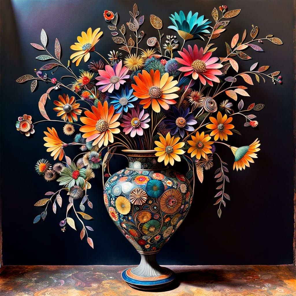 Surreal Floral Tapestry on Vintage Paper