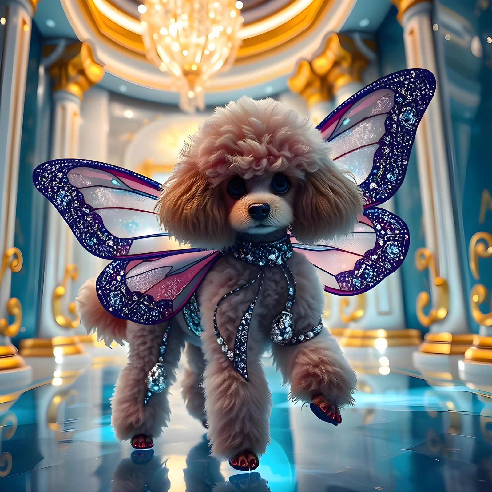 Luxurious Metallic Poodle Butterfly in Opulent Neptune Templ...