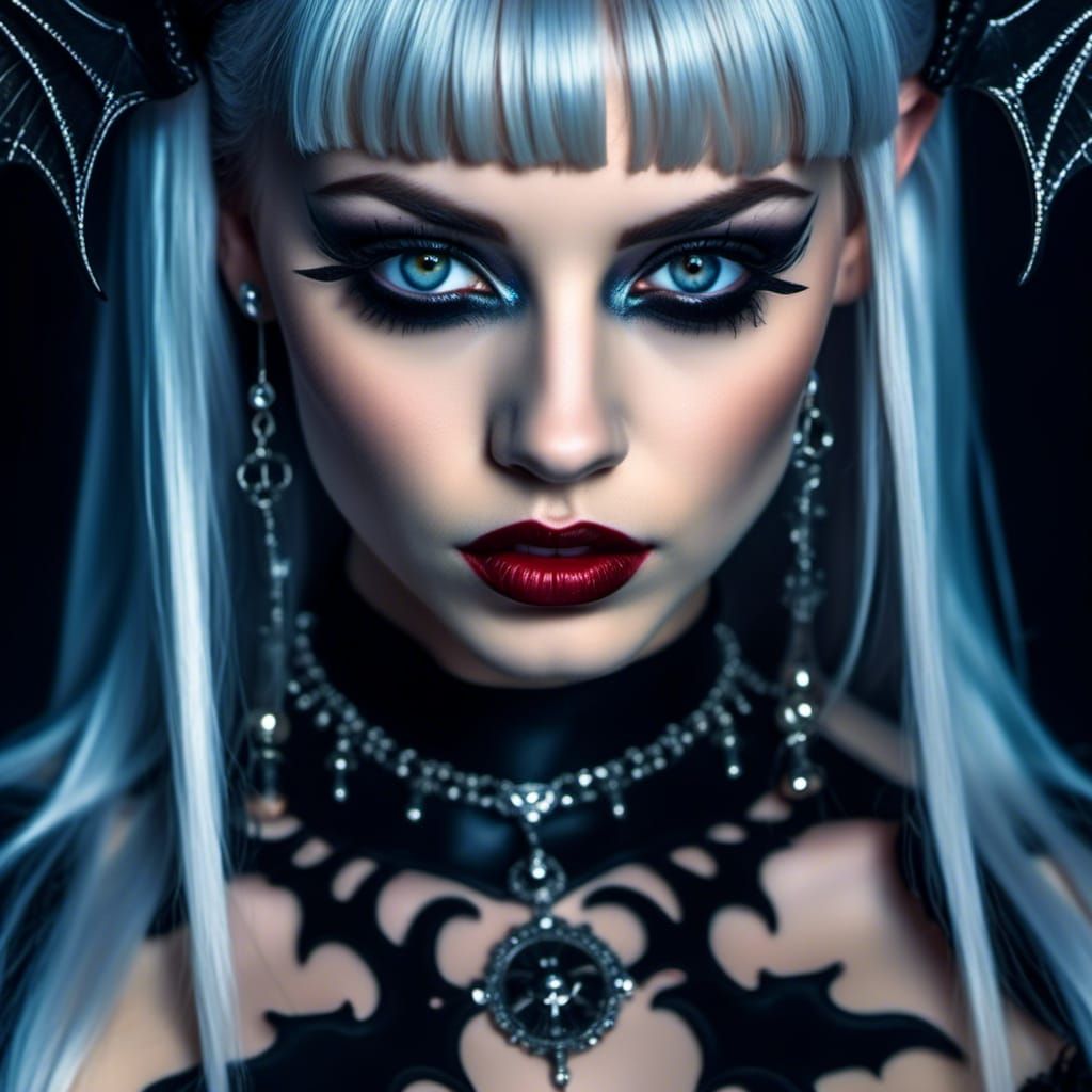 Gothic Flux 🖤💙🤍 Beautiful Girl Close-up Face Portrait 202...