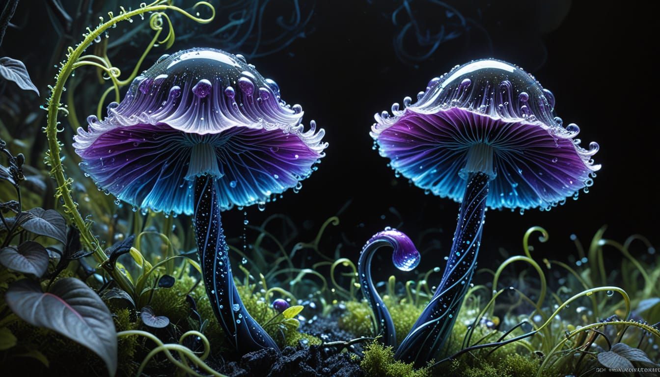 Enchanted Purple Mushrooms with Radiant Curves