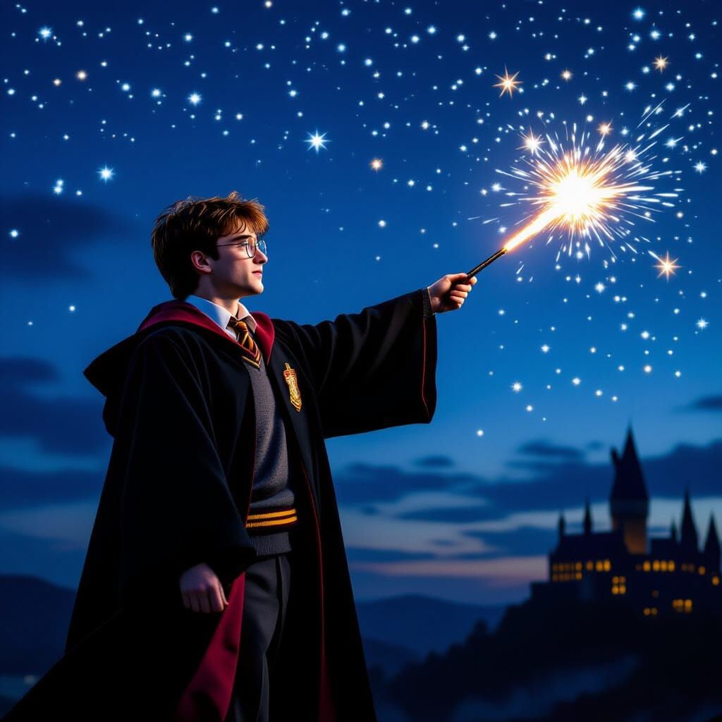 Harry Potter Shoots Stars: Cinematic Night Scene