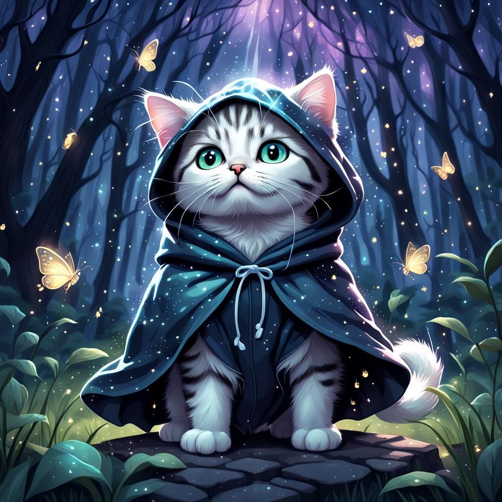 Enchanted Whimsy: Kitten in Enchanted Forest
