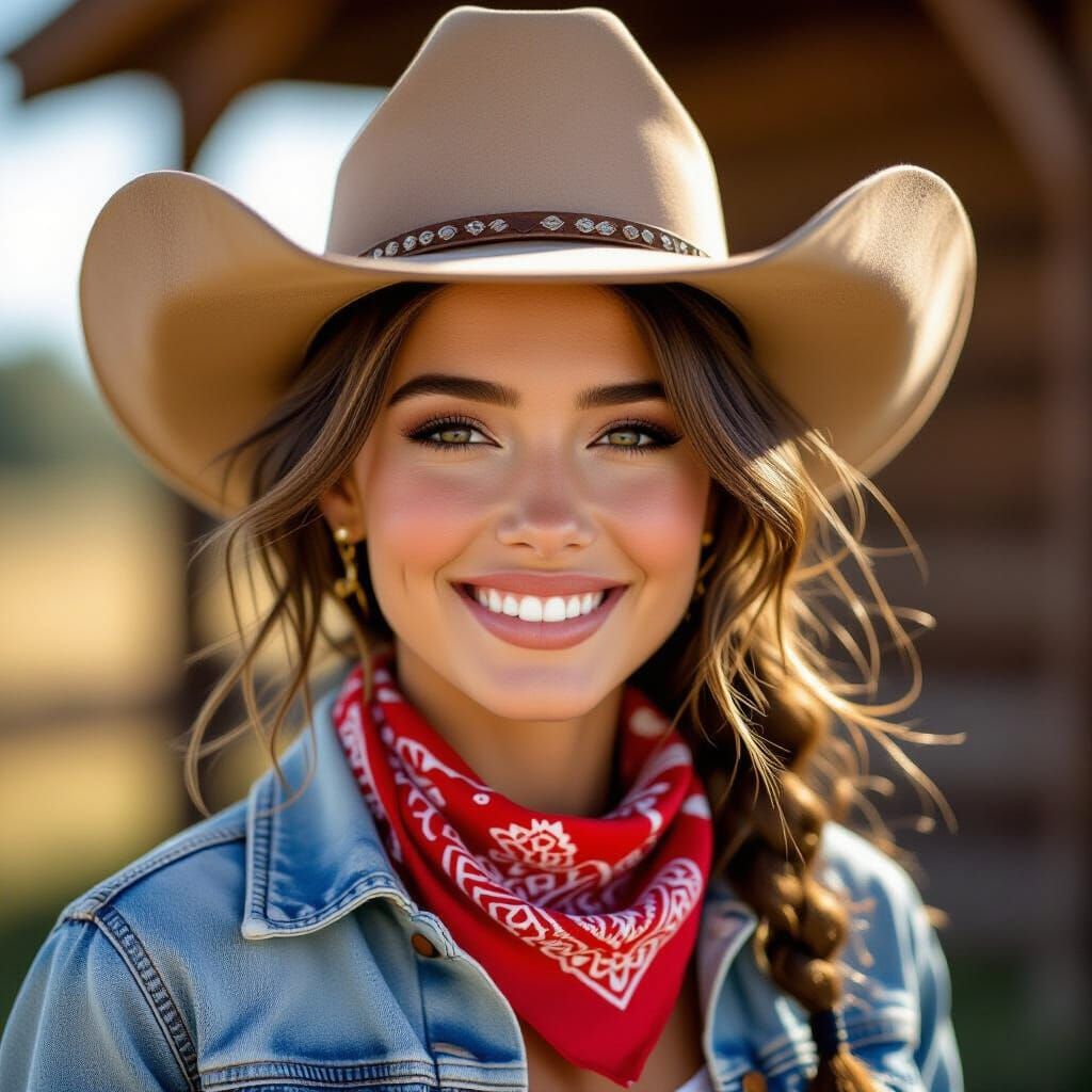 Cute Cowgirl in Golden Hour, Hyperrealistic Style