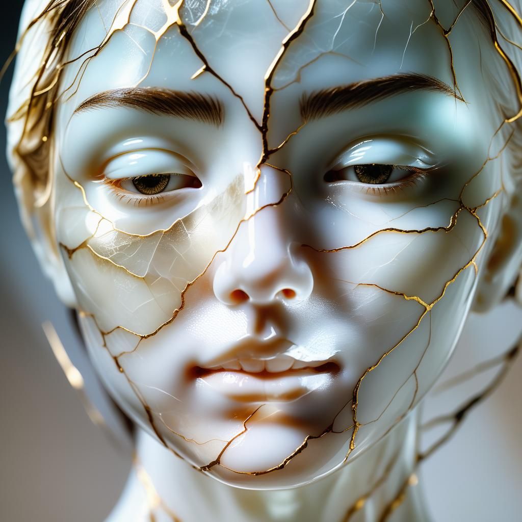 Elegant Alabaster Portrait in Wabi Sabi Style