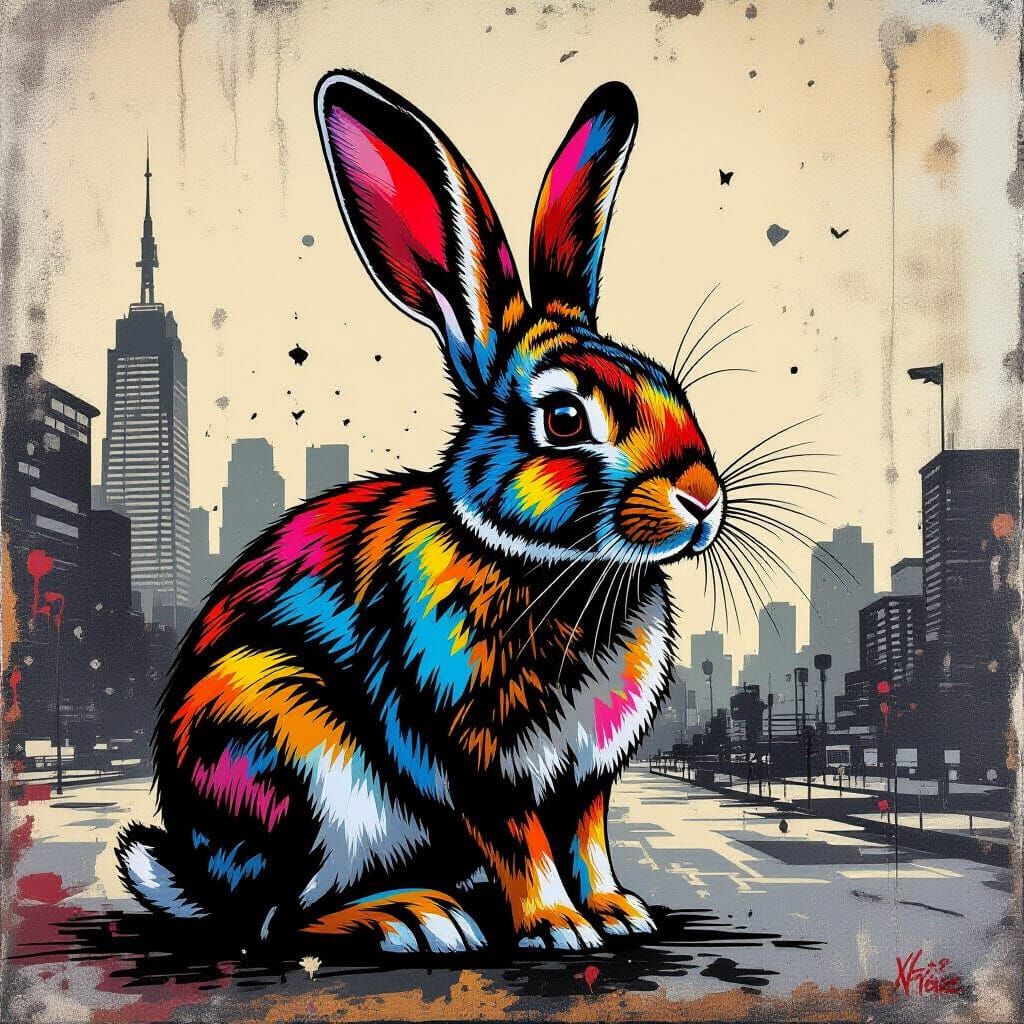 Urban Rabbit with Stencil Art Markings
