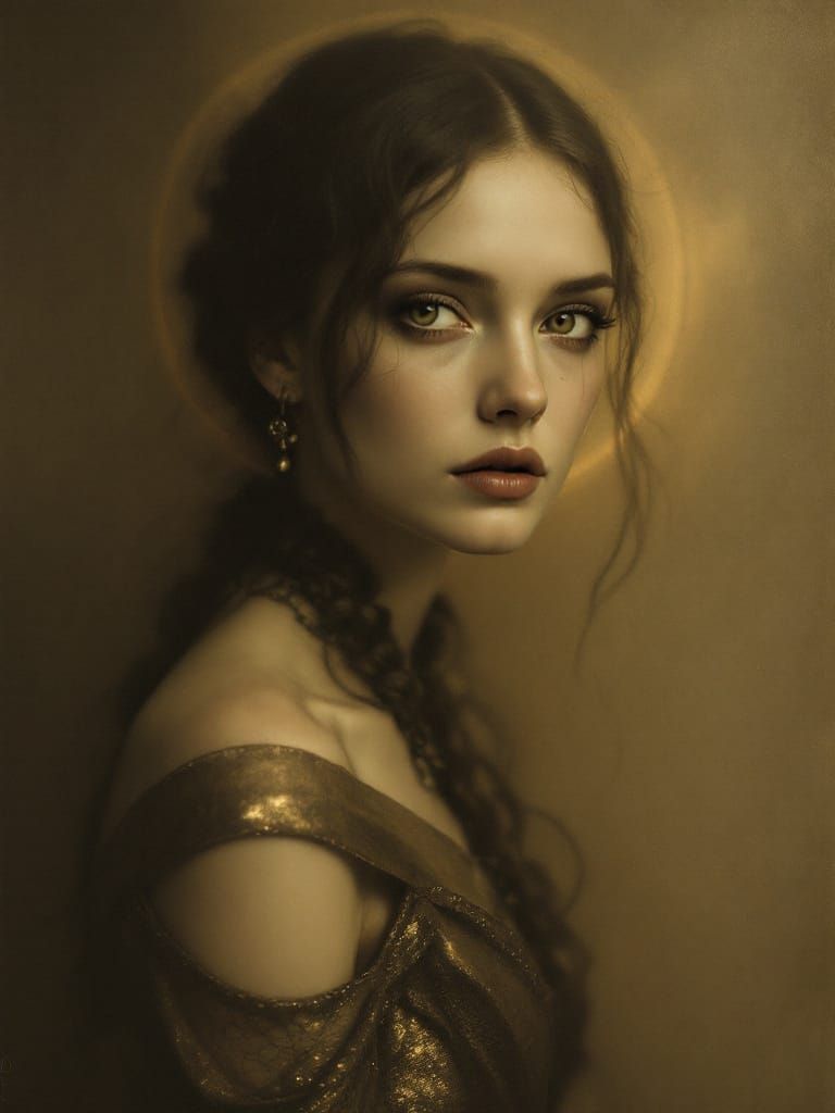 Golden Hour Portrait of 2030s Pin-Up in Gothic Style