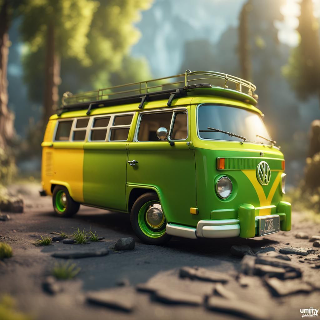 Vibrant 3D VW Van in Epic Cinematic Style
