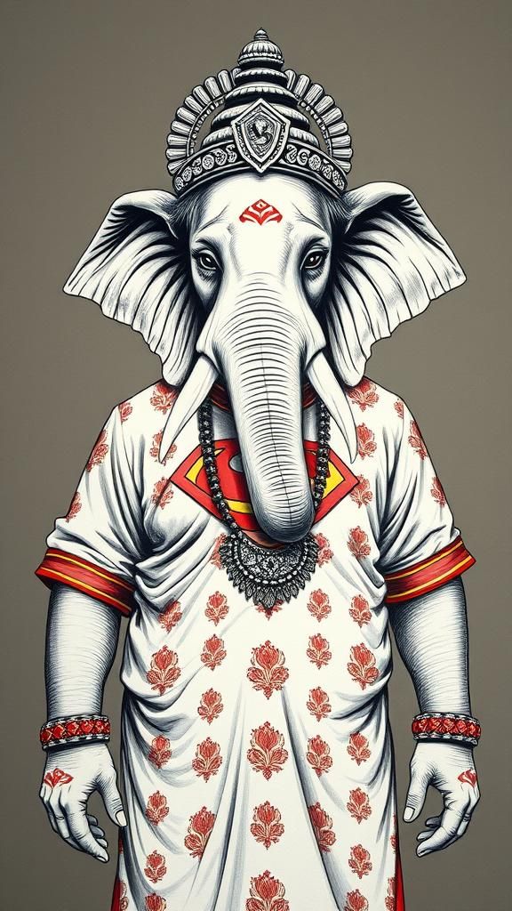 Ganesha in a Modern European-Inspired Superman Kurta