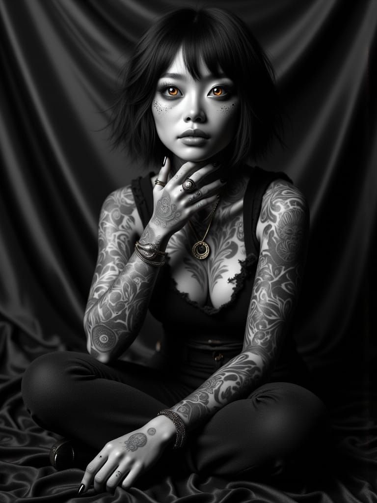 Mystic Woman on Velvet in Ethereal Portrait Style