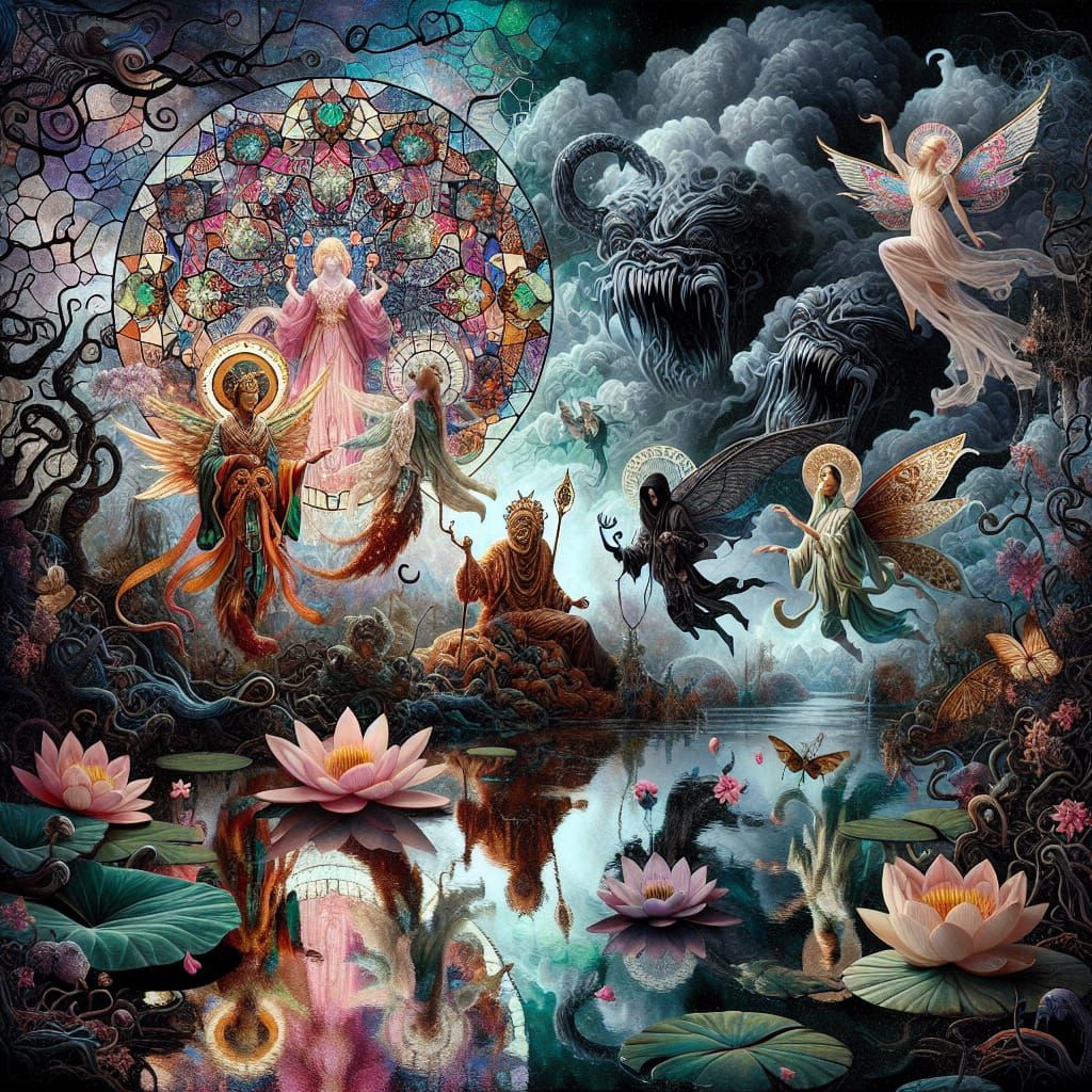 Ethereal Goddesses Dance Amidst Mycelium Whispers of Dark Fa...