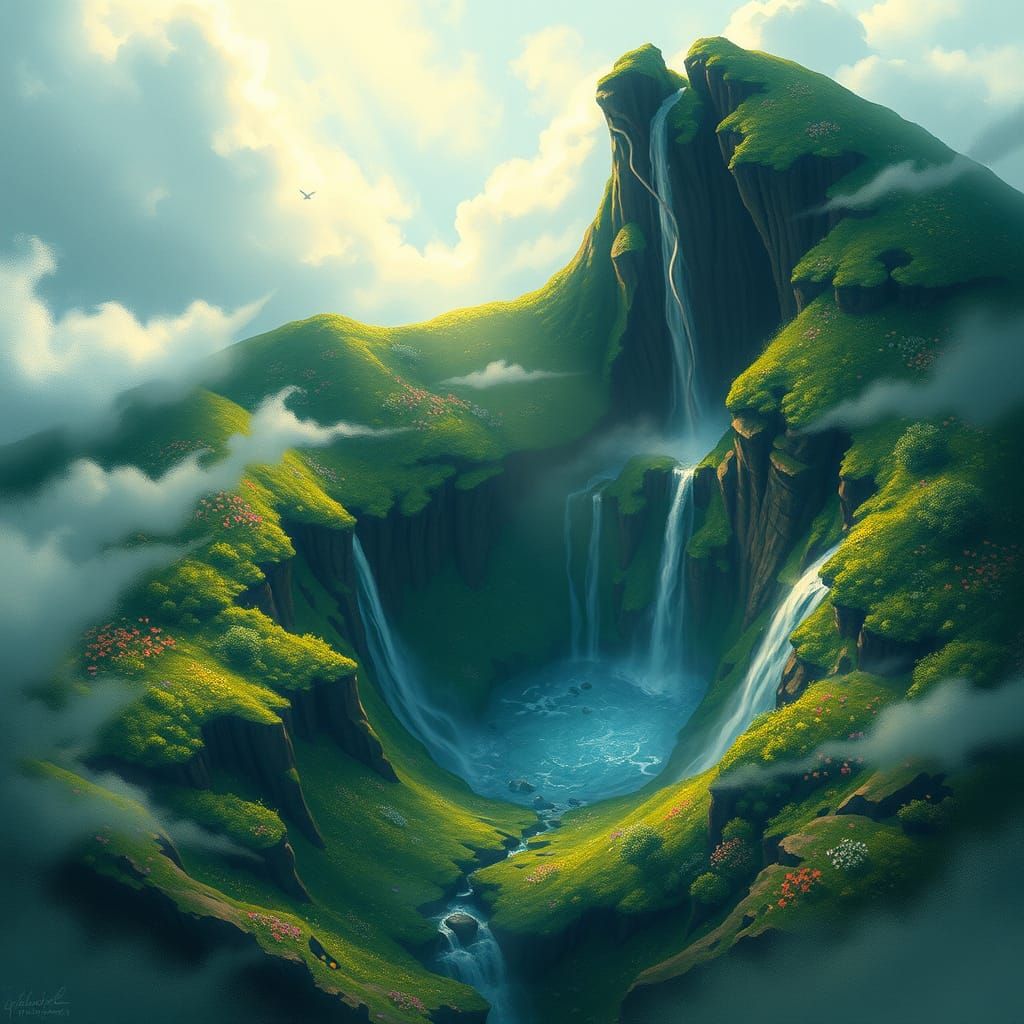 Surreal Landscape of Caldeira do Corvo in Dreamlike Style