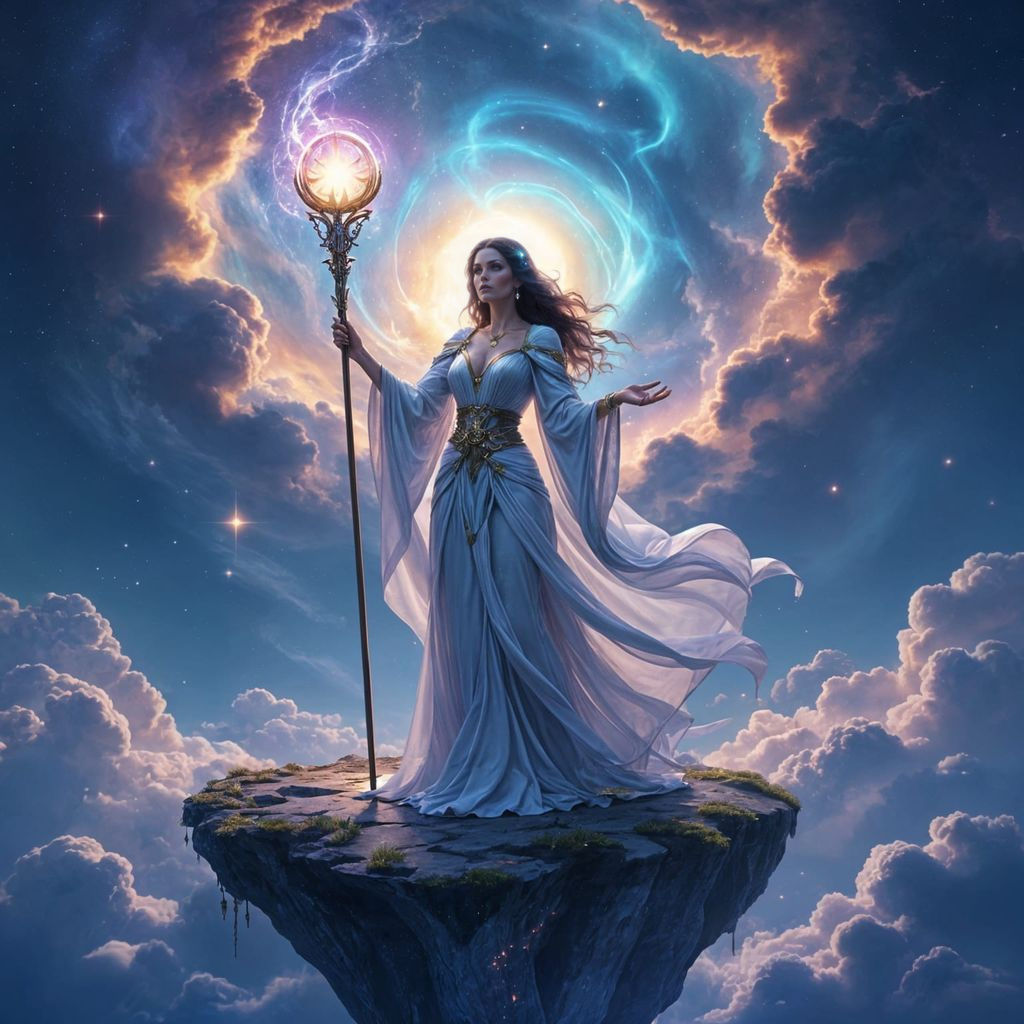 Celestial Sorceress Amidst Nebula, Photorealistic Style