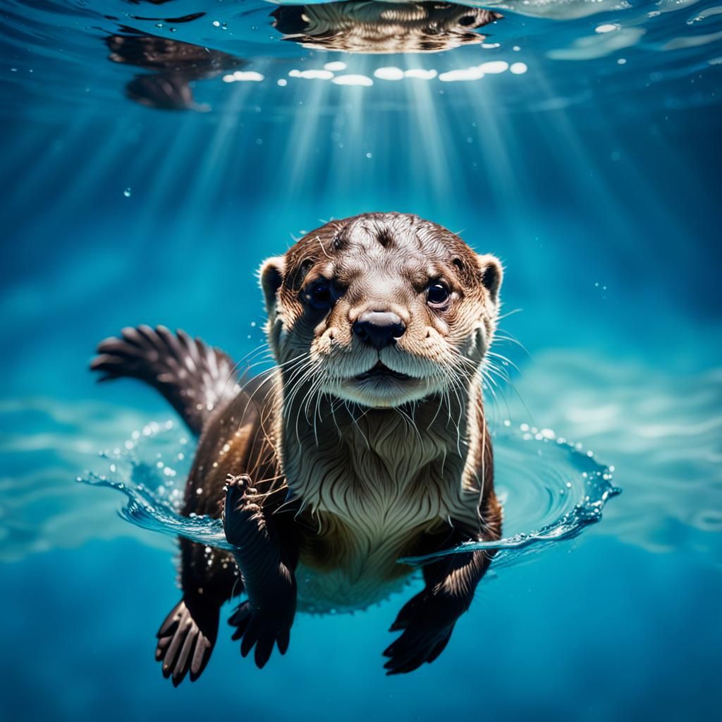 Cinematic Baby Otter in Heavenly Blue Waters