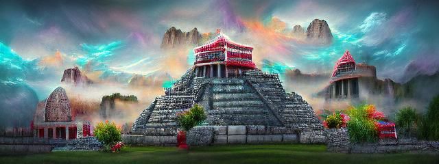 Ancient Mystic Temple in a Mysterious Cyberpunk Landscape