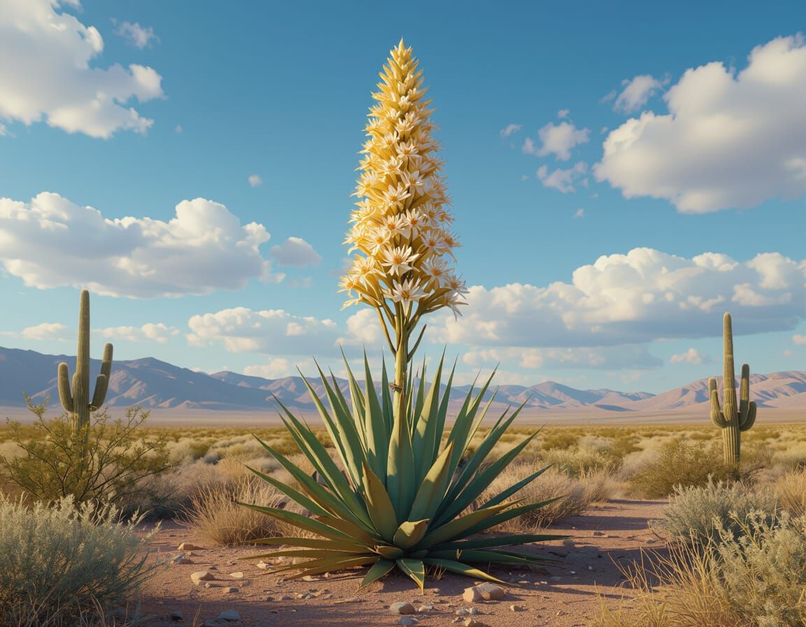 Blooming Century Plant Agave Americana in Matte Painting Sty...