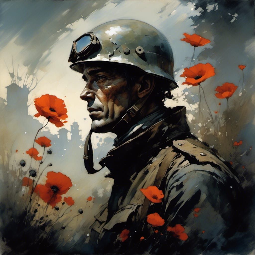 Ghostly WWI Soldier Lost in a Field of Poppies