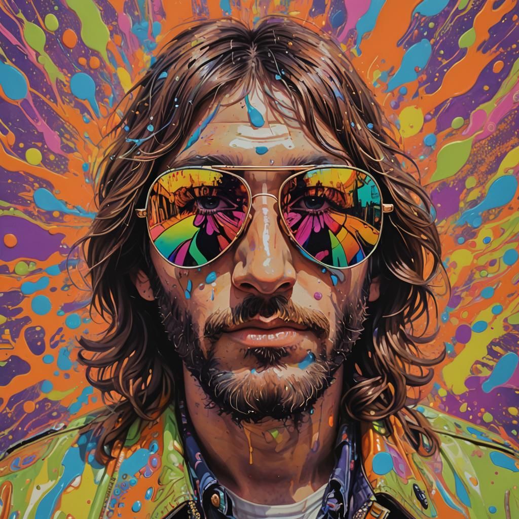 Psychedelic Hippie Portrait in Neon Colours