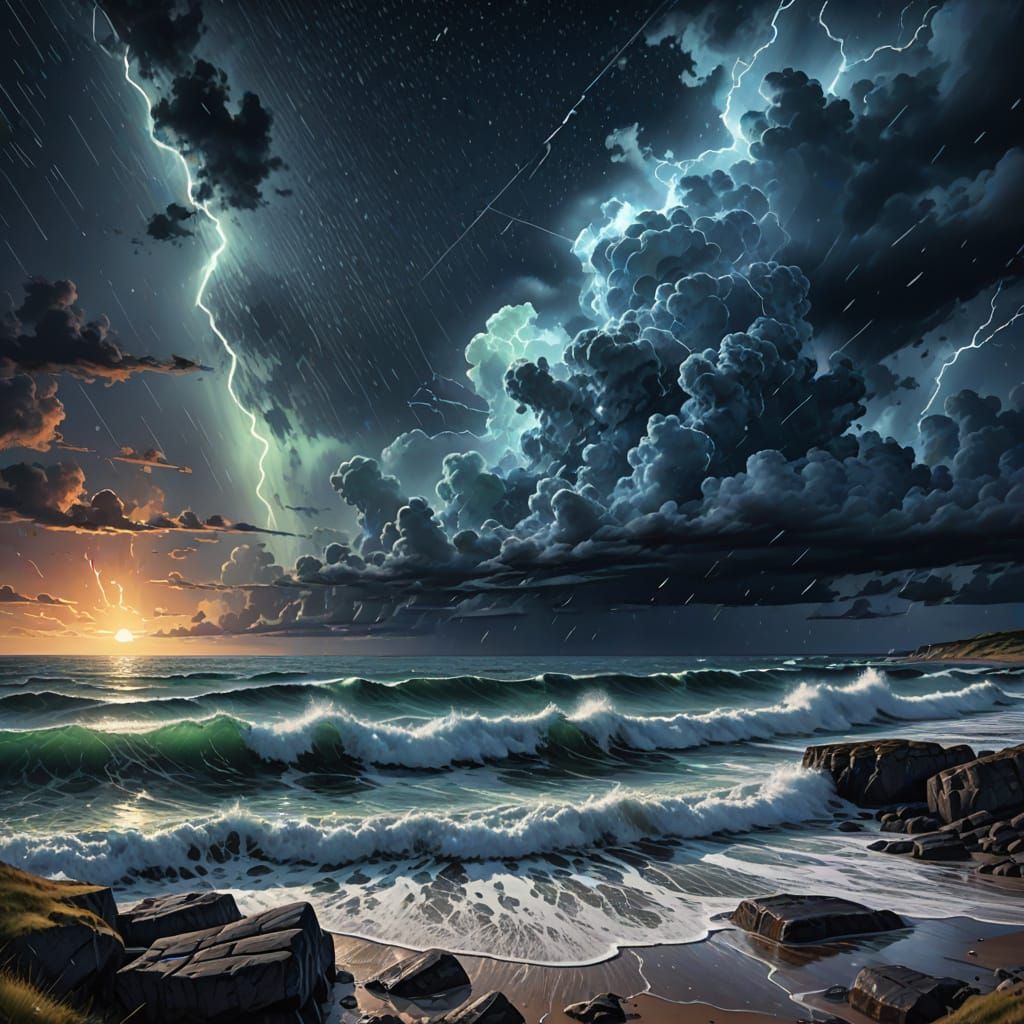 Jutland Coast Storm: Holographic Astral Illustration