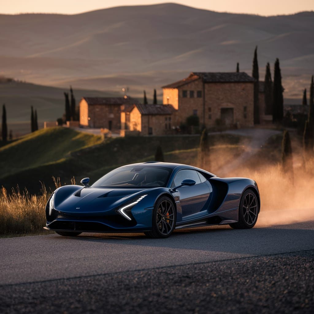 Bughati Chiron in Tuscan Sunset Light
