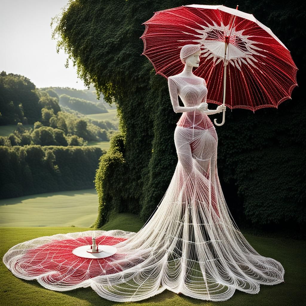 Elegant Woman Made of Red and White String
