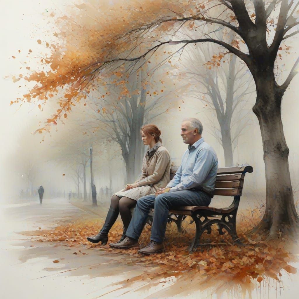 Father and Daughter in Ethereal Autumn Park Scene