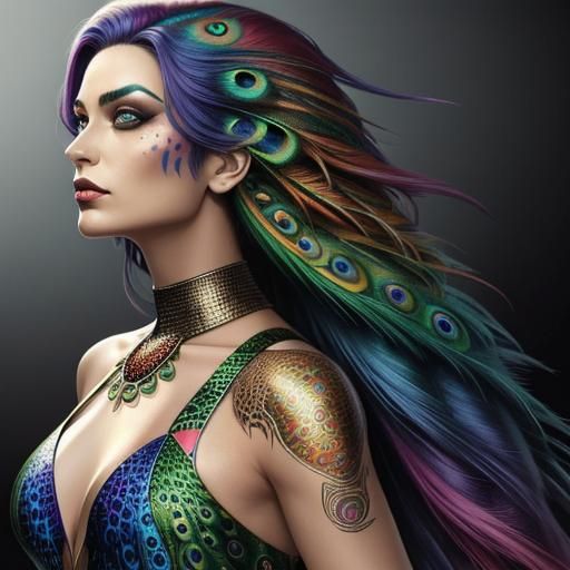 Fantastical Female in Vibrant Mythic Splendor