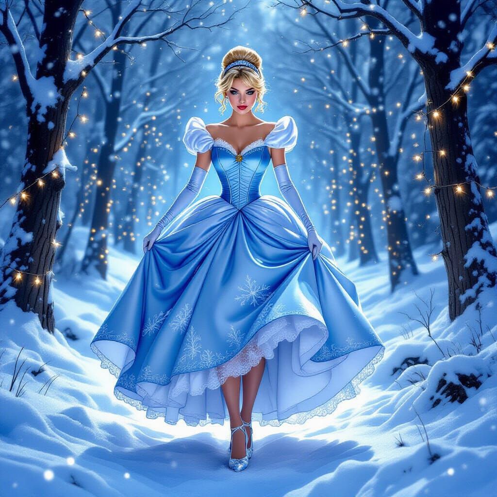 Cinderella in Christmas Dress in Winter Wonderland