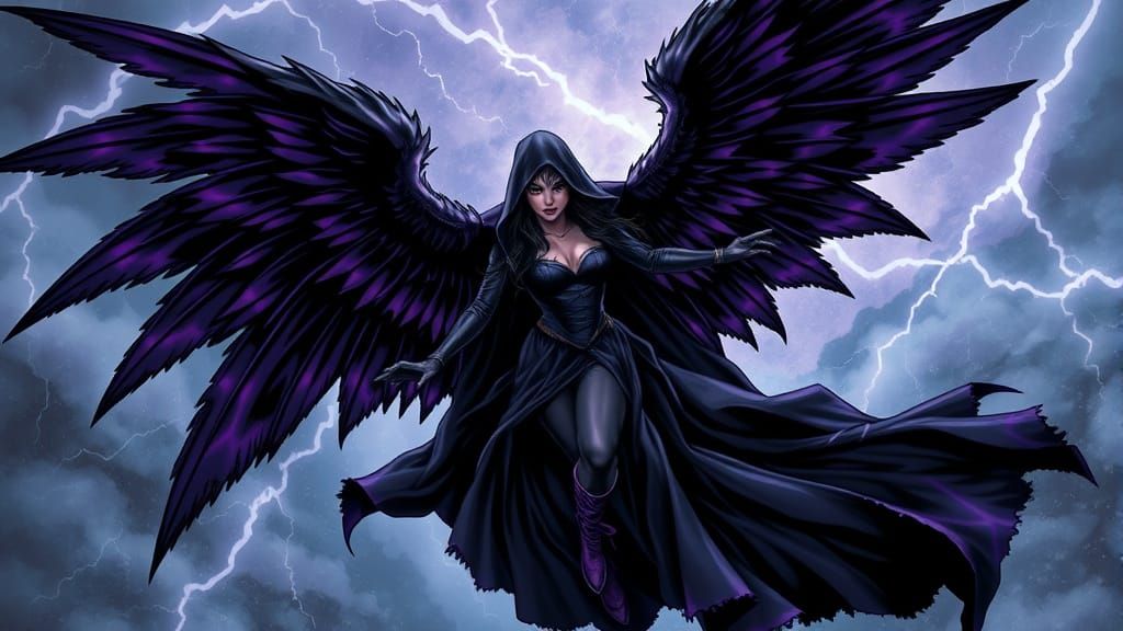 Mysterious Witch Soaring Through Stormy Sky