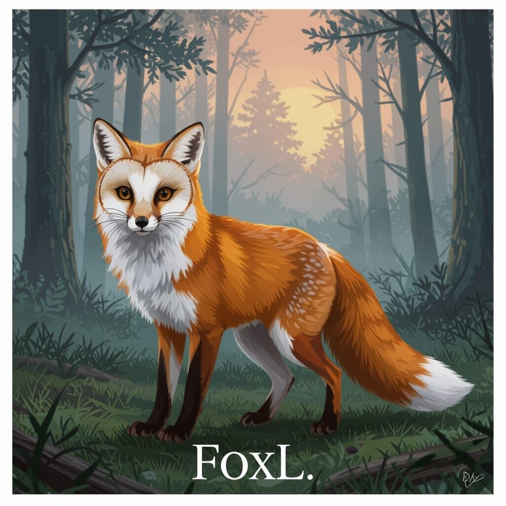 Mythical Foxl Creature in Misty Forest Dawn