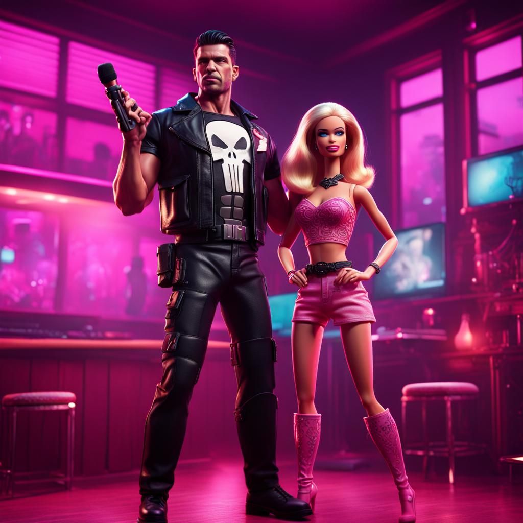 Barbie and The Punisher Share Karaoke Stage in Vibrant Fanta...