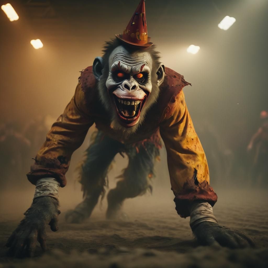 Maniacal Clown Trampled by Bull in Smoky Arena
