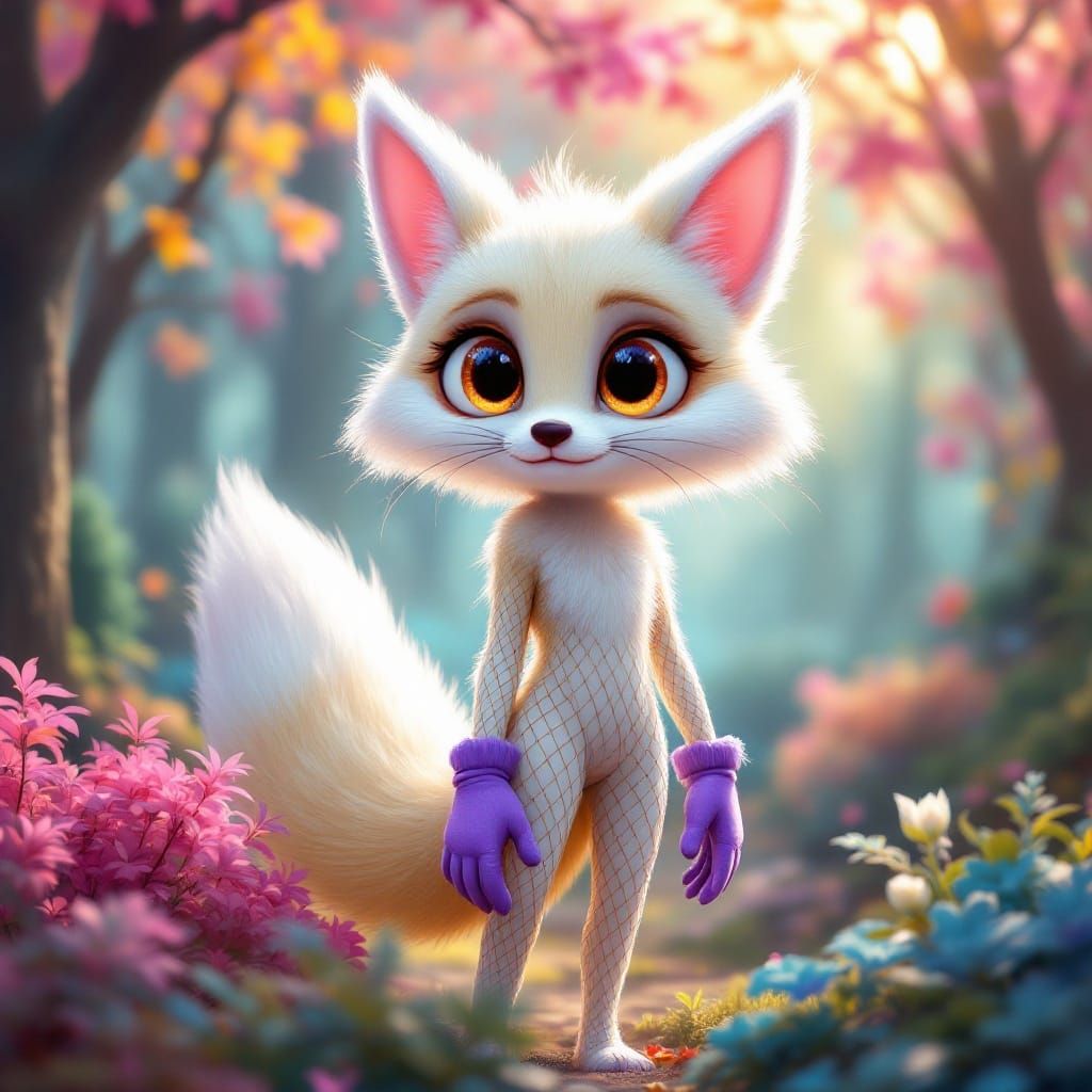 Vibrant Cartoon Fox Character in Whimsical Pastel Forest