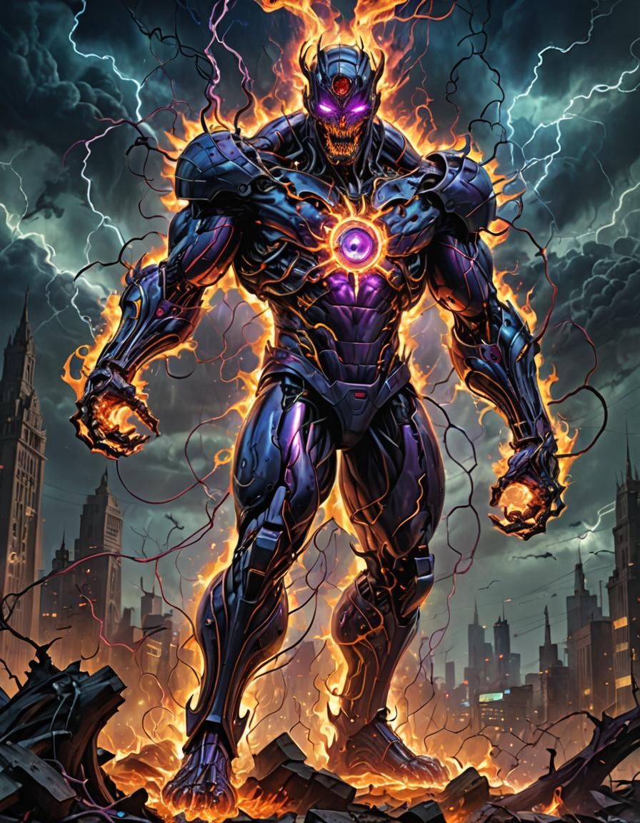 Cyberpunk Monstrosity Emerges from Apocalyptic Ruin