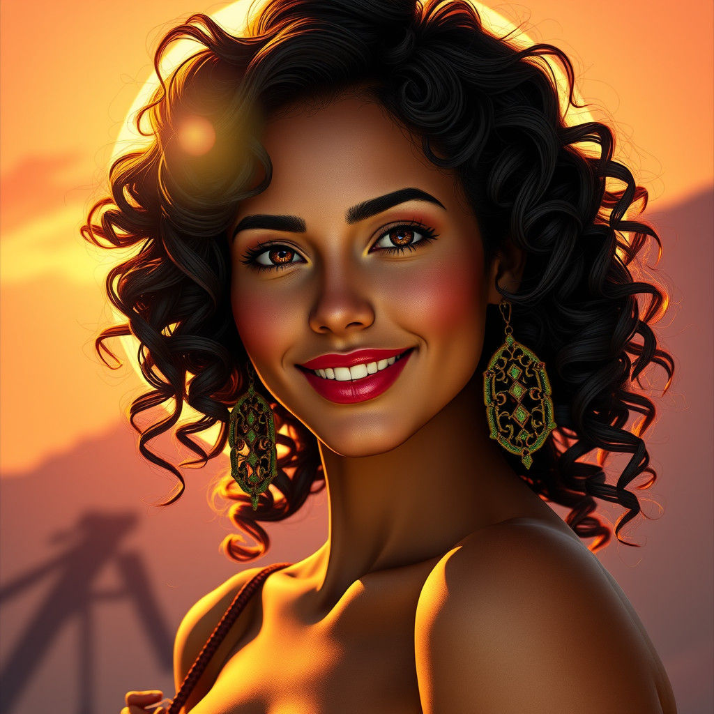 Vibrant Girl from Ipanema Portrait in Art Nouveau Style